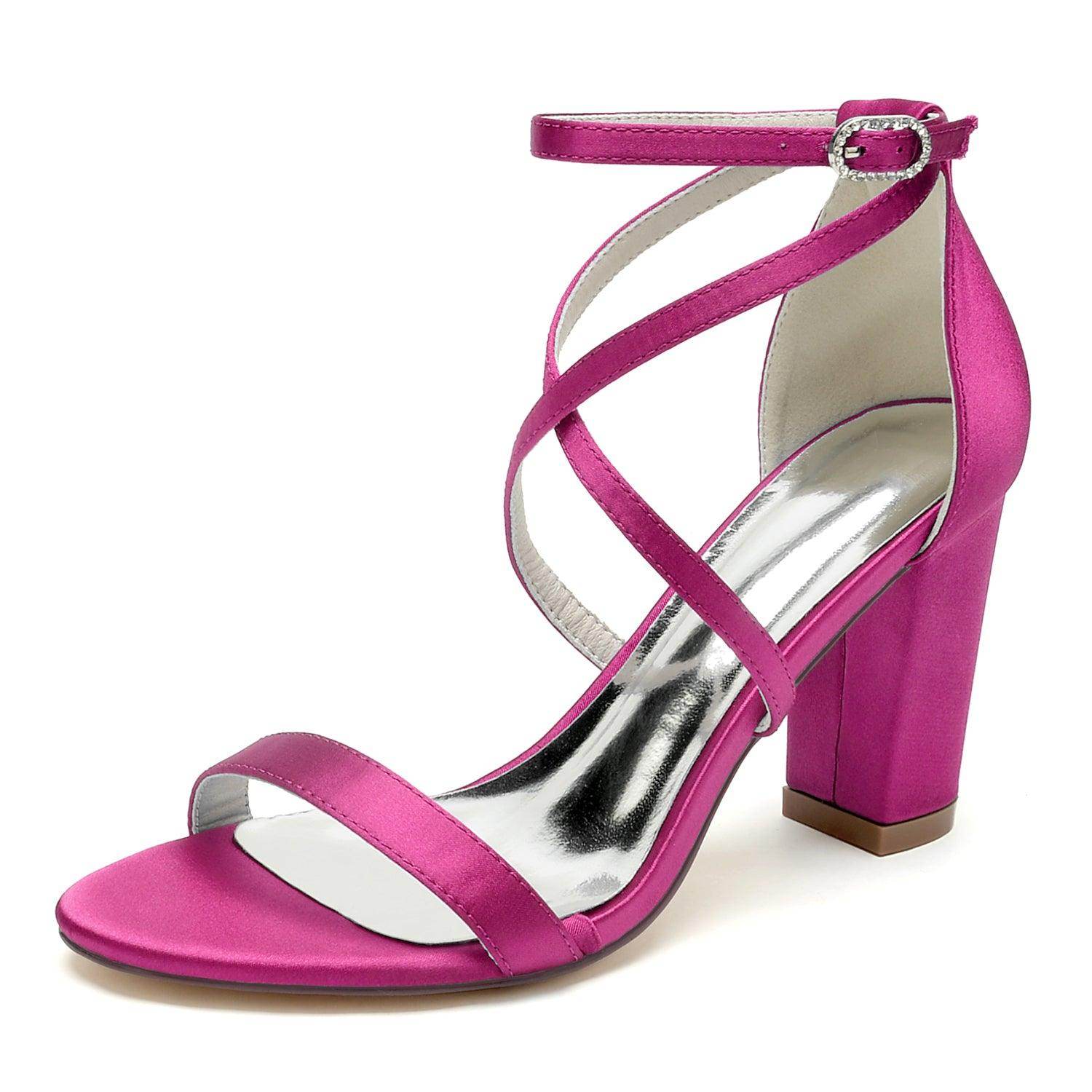 Chunky Heel 8.5cm Silk-Like Shoes CK0427 - COCOMELODY